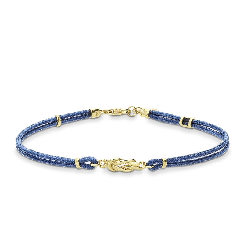 Bracelet en tissu bleu avec nœud en or jaune 18k Bracelet en tissu bleu avec nœud en or jaune 18k