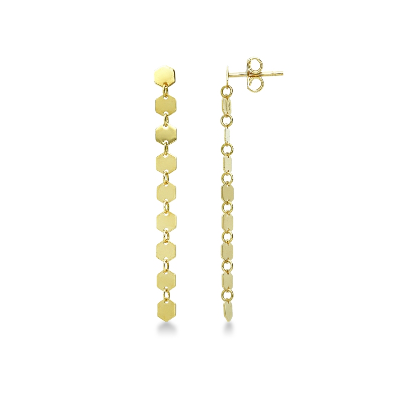 Boucles d’oreilles pendantes hexagonaux en or jaune 18k