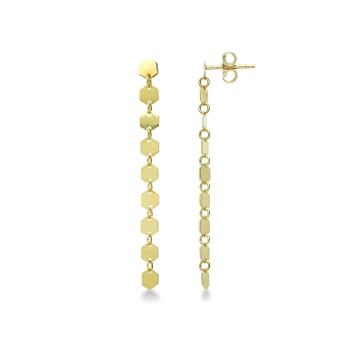 Boucles d’oreilles pendantes hexagonaux en or jaune 18k