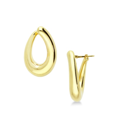 Boucles d’oreilles pendantes ovales en or jaune 18k