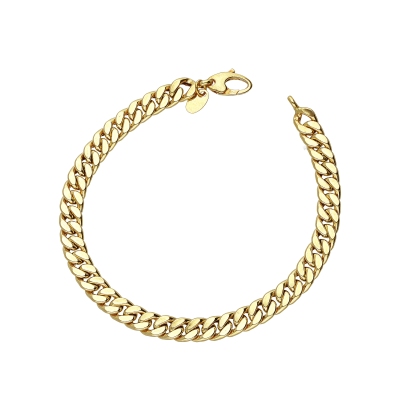 Bracelet gourmette plat en or jaune 18k, 19 cm