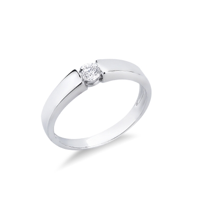 Bague solitaire moderne en or blanc 18k avec diamant 0,20ct