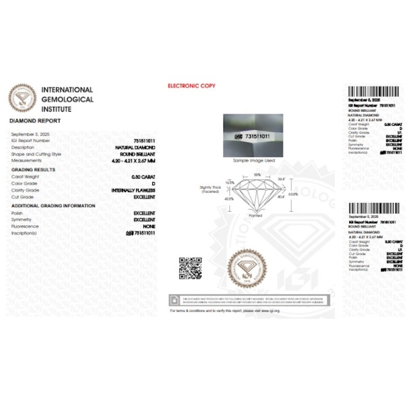 Diamant Certifié IGI  0.30CT D IF  Diamant Certifié IGI  0.30CT D IF