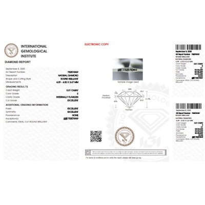 Diamant Certifié IGI  0.31 CT E IF