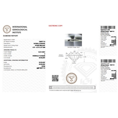 Diamant Certifié IGI  0.42 CT E IF 