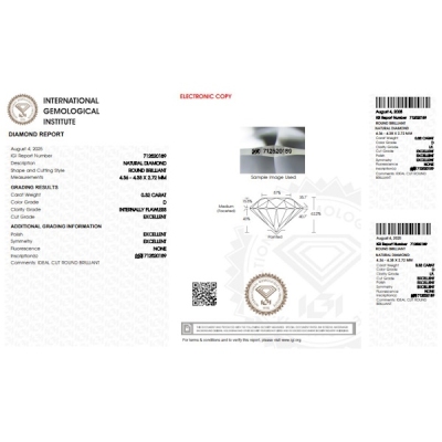 Diamant Certifié IGI  0.32 CT D IF 