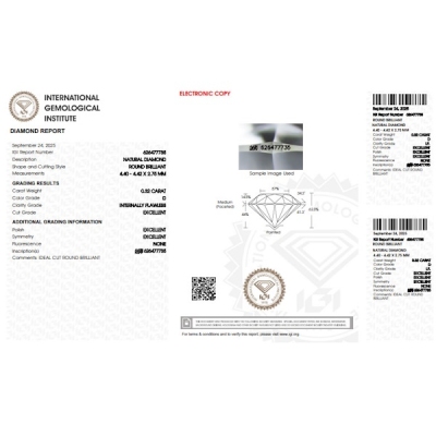 Diamant Certifié IGI  0.32 CT D IF 
