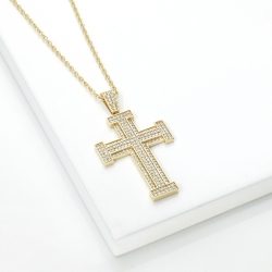 Collier or jaune 18K avec croix en diamants