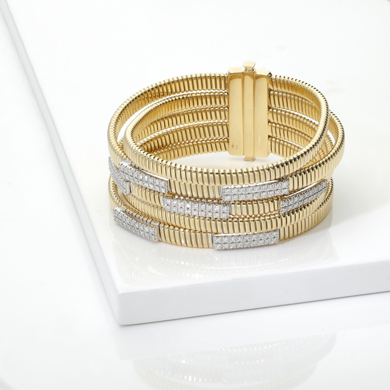 Bracelet Tubogas Or Jaune Blanc Diamants Bracelet Tubogas Or Jaune Blanc Diamants