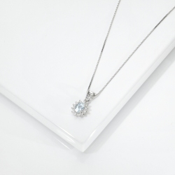 Collier Pendentif Aigue Marine Ovale Diamants Or Blanc