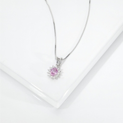 Collier Saphir Rose Ovale Diamants Or Blanc
