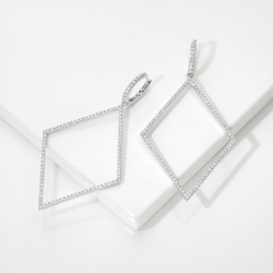 Boucles d'Oreilles Pendantes Losange Diamants Or Blanc
