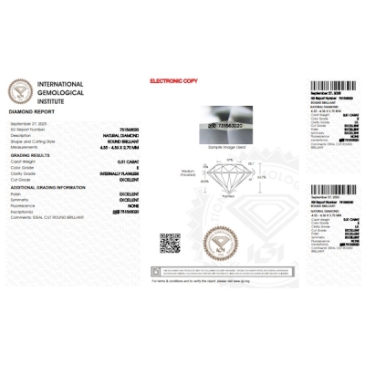 Diamant Certifié IGI  0.31 CT E IF