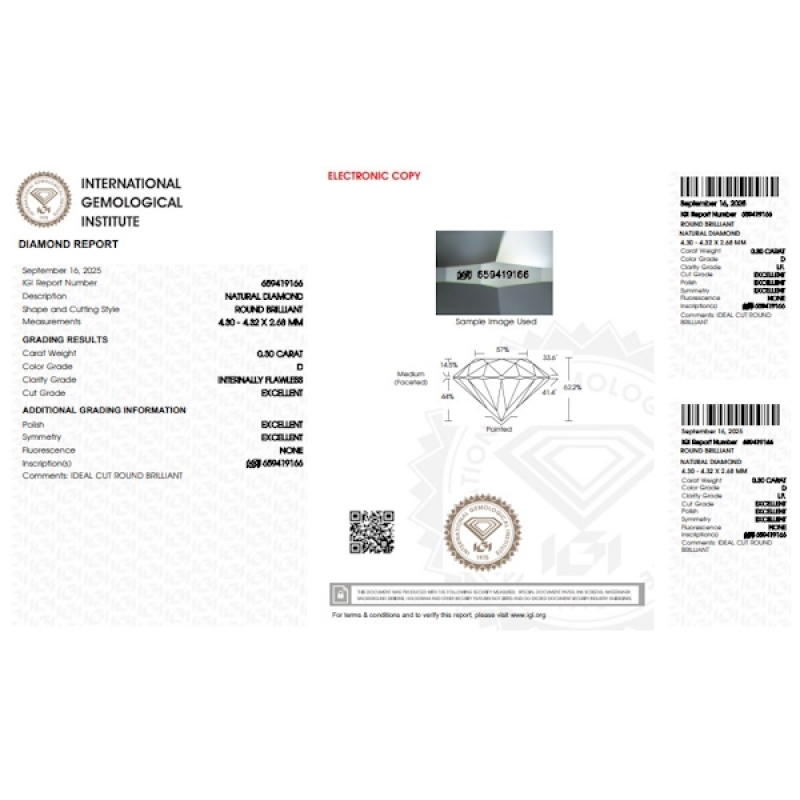 Diamant Certifié IGI  0.30 CT D IF Diamant Certifié IGI  0.30 CT D IF