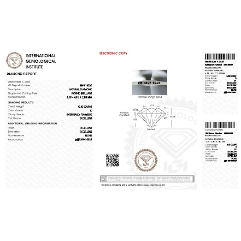 Diamant Certifié IGI 0.40 CT D IF Diamant Certifié IGI 0.40 CT D IF