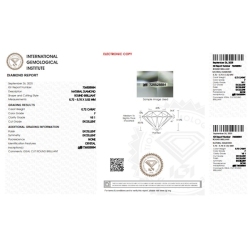 Diamant Certifié IGI  0.72 CT F VS1 2