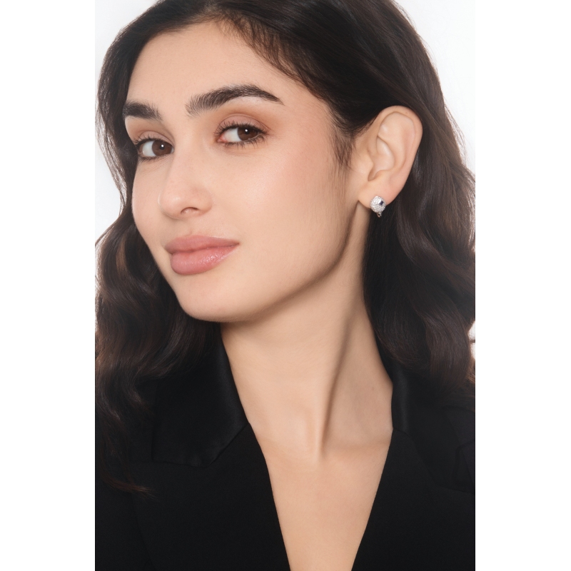 Boucles d’oreilles pavé ovale en or blanc, saphir et diamants