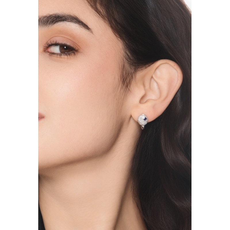 Boucles d’oreilles pavé ovale en or blanc, saphir et diamants