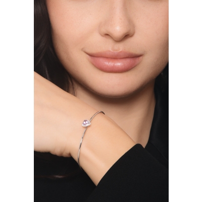 Bracelet rigide en or blanc avec améthyste cœur et diamants