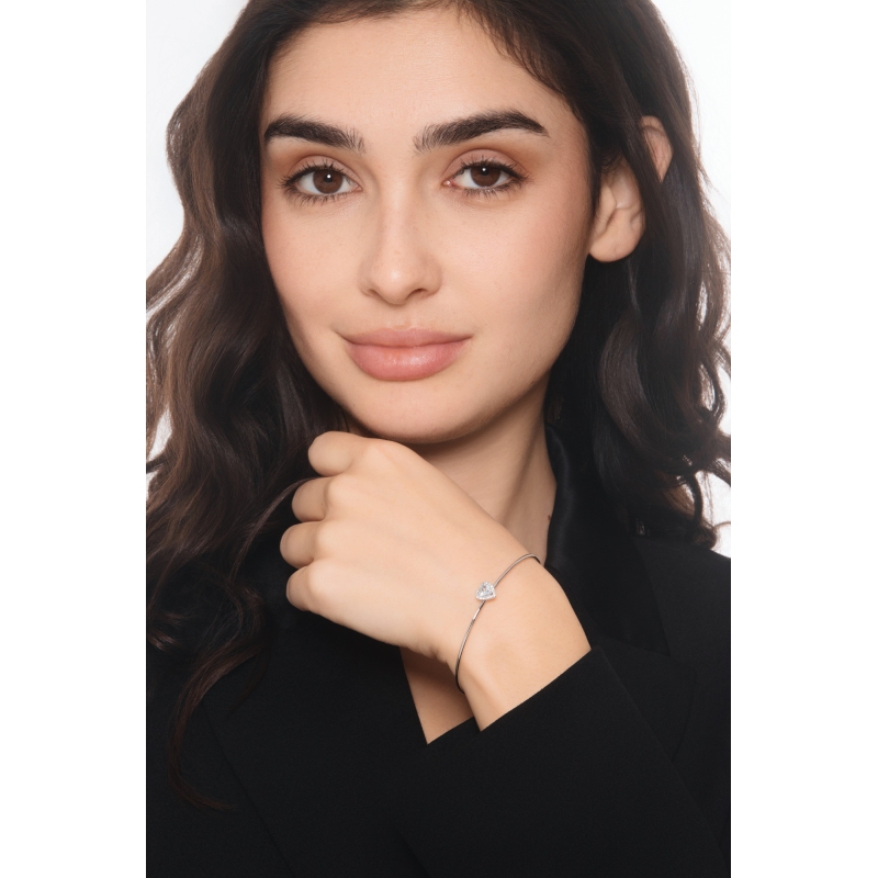 Bracelet rigide en or blanc avec aiguemarine cœur et diamants