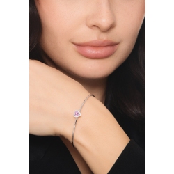 Bracelet rigide en or blanc avec saphir rose cœur et diamants 2