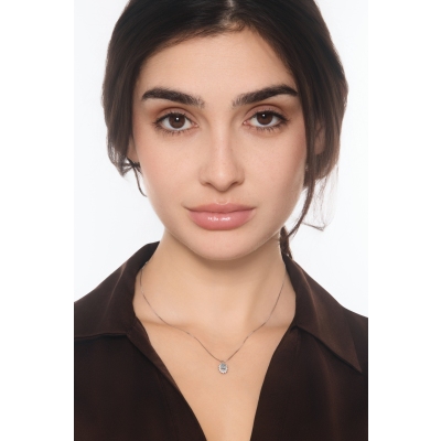 Collier contour en or blanc avec aigue-marine et diamants