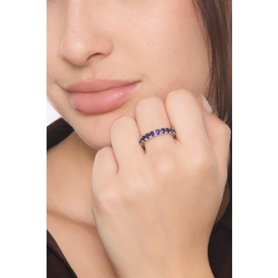 Bague Eternity or blanc 18k avec saphirs bleus
