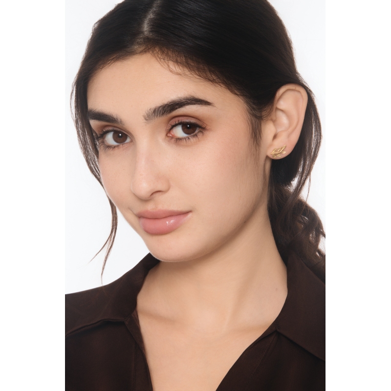 Boucles d’oreilles feuille en or jaune 750 brillantes et satinées