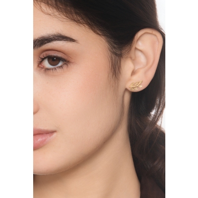 Boucles d’oreilles feuille en or jaune 750 brillantes et satinées