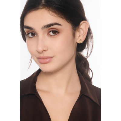 Boucles d’oreilles feuille satinée et brillante en or jaune 750