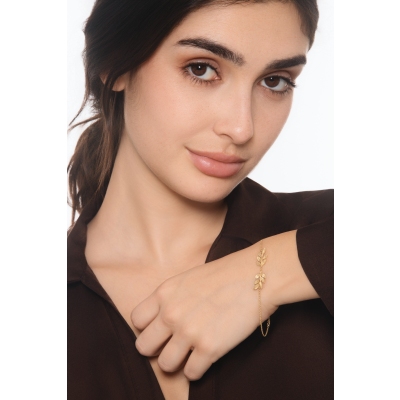 Bracelet en or jaune 18k avec deux feuilles brillantes et satinées