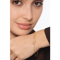 Bracelet en or jaune 18k avec deux feuilles brillantes et satinées 2