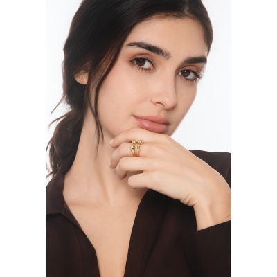 Bague ouverte chunky en or jaune 18k à double goutte