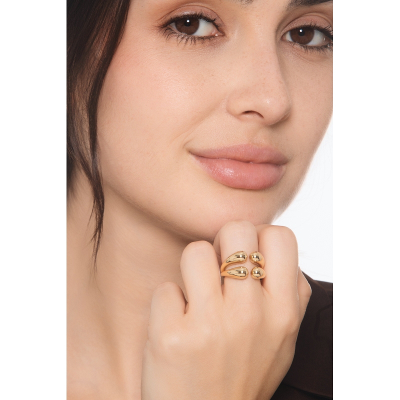 Bague ouverte chunky en or jaune 18k à double goutte