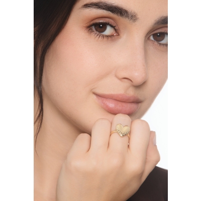 Bague cœur rayé en or jaune 18k