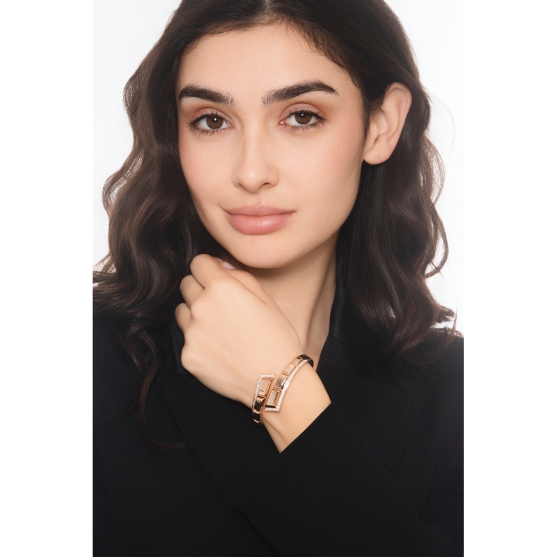 Bracelet semi-rigide à ressort en or rose 18k avec diamants