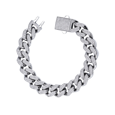 Bracelet unisex Cuban link en or blanc 18k avec diamants