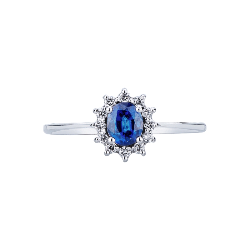 Bague en or blanc 18k avec saphir blue et diamants