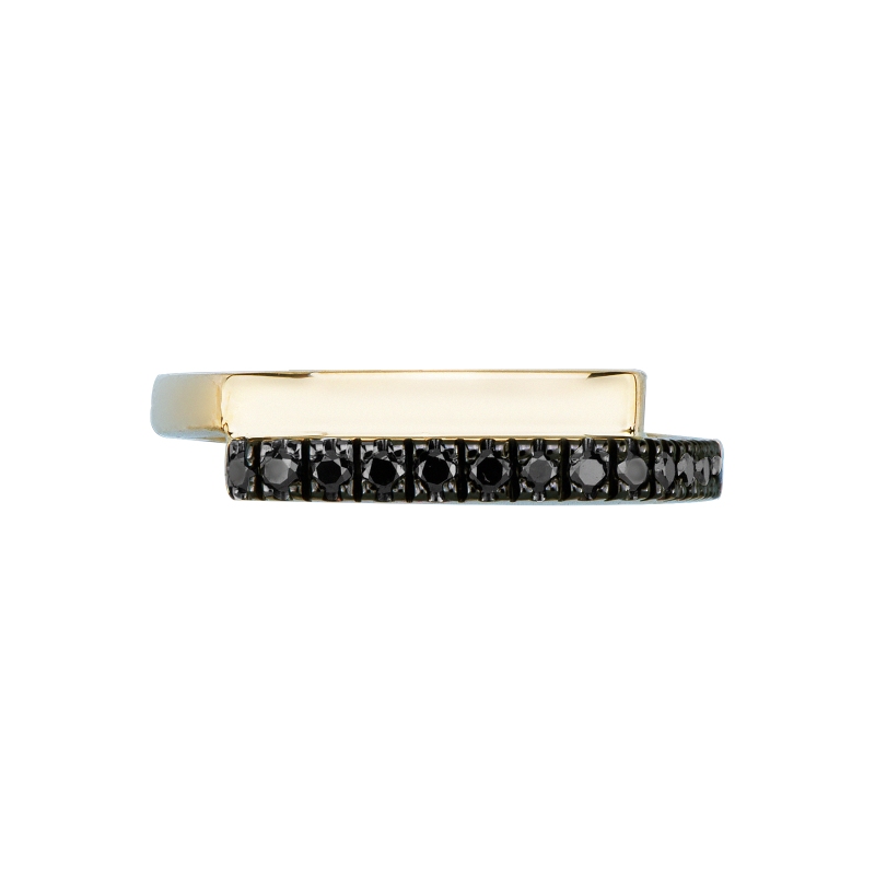 Bague homme contrarié en or jaune 18k avec diamants noirs