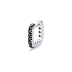 Mono boucle d’oreille rectangulaire en or blanc 18ct diamants noirs