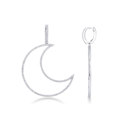 Pendantes demi-lune en or blanc 18 carats avec diamants