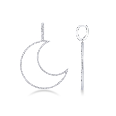 Pendantes demi-lune en or blanc 18 carats avec diamants