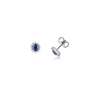 Boucles d’oreilles contournées en or blanc 18k avec saphir bleu et diamants