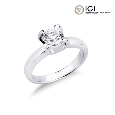 Bague solitaire en or blanc 18k avec diamant IGI 1.00 CT