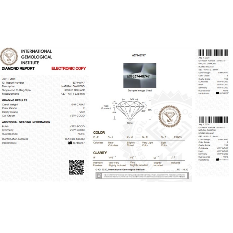 Bague solitaire or blanc 18 carats avec diamant IGI 0.49 CT 