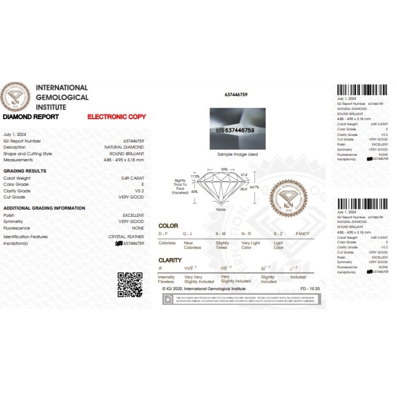  Bague solitaire en or blanc 18K diamant certifié IGI 0.49 ct