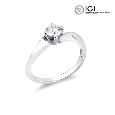  Bague solitaire en or blanc 18K diamant certifié IGI 0.49 ct
