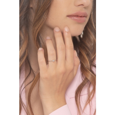 Solitaire Or Blanc 18K 4 Griffes et Diamant 0.15 ct