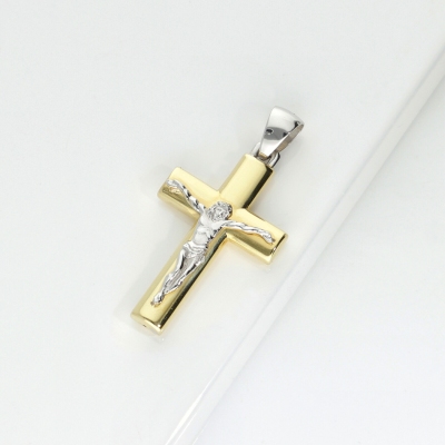 Pendentif avec Christ en or blanc et jaune 18K