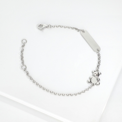 Bracelet en or blanc 18k avec plaquette personnalisable et ourson